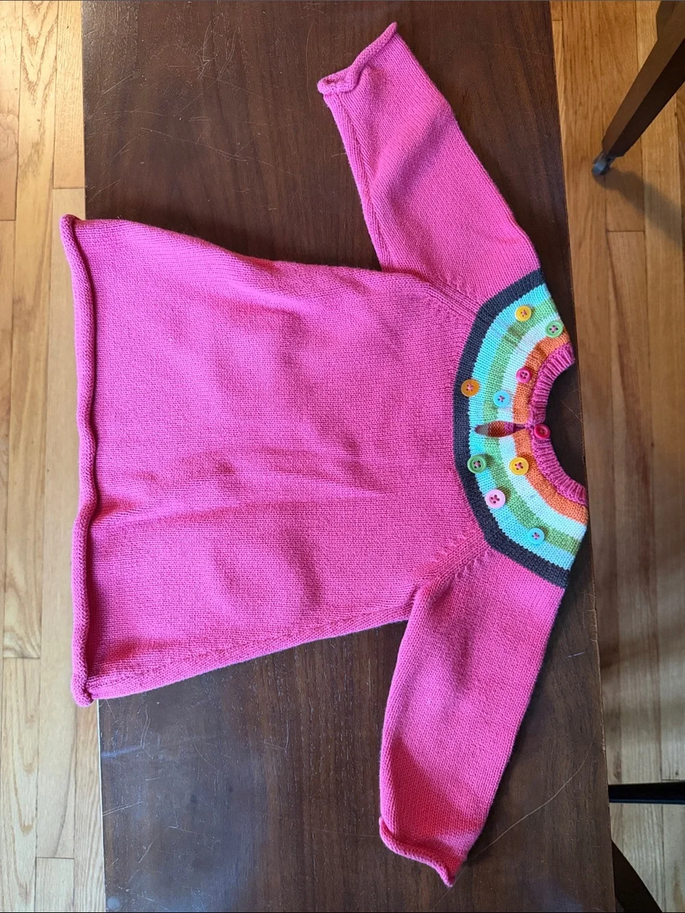 Gymboree Bright Pink Knit Sweater with Rainbow Yoke, with button size 6-12 mos